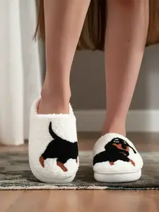 Soft Plush Wiener Dog Slippers, Cute Embroidered dachshund Dog Design, Unisex Indoor Outdoor Warm Non-Slip Shoes, Cozy Bedroom Slippers, Perfect Christmas Gift