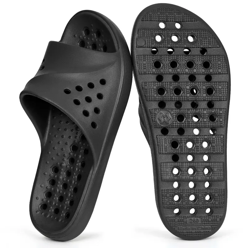 KUKTO Men's Below-the-Ankle Slide-On EVA Footwear - Lightweight Anti-Slip Quick-Drying Drain Holes Slippers for Indoors, Summer Beach Use