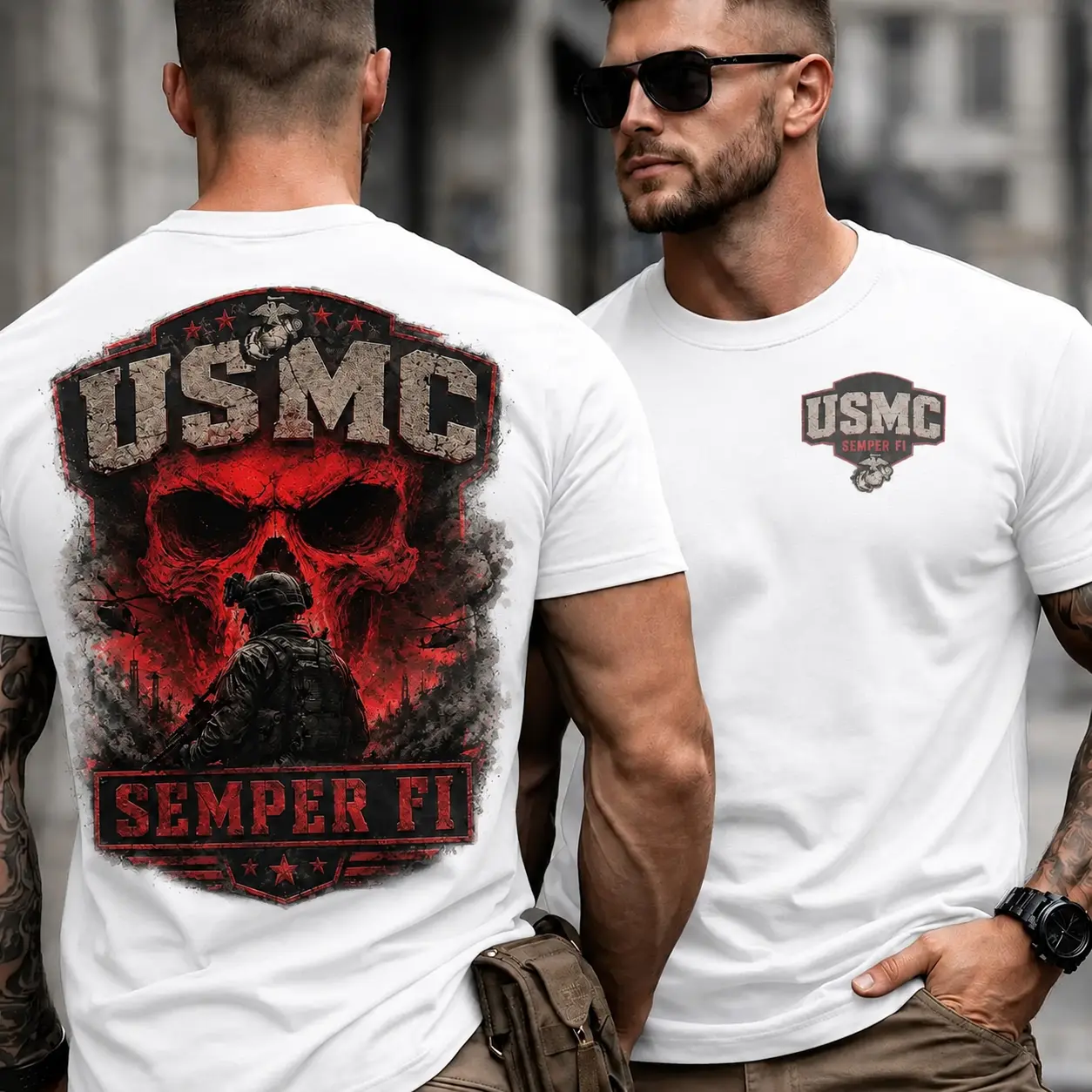 USMC Semper Fi Skull Soldier Shirt, United States Marines Graphic Tee, Tactical Warrior Skull Apparel, Patriotic Military Supporter Shirt, Menswear Graphic Tee