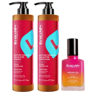 ECOLCHIPRO Collagen Shampoo and Conditioner Set With Argan Oil Herbal Extract Moisture Deep Repair Shampoo Conditioner Argan Oil for Dry and Damaged All Hair Types 2X750ml+60ml Haircare Gloss
