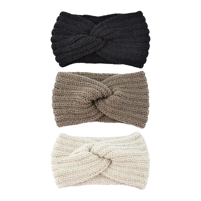 [Christmas Gift]Triple Knot Warmth Ribbed Knit Headband Set-3pcs (color-1, Standard)