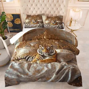 2/3 Piece Wild Animal Series Printed Comforter Set, King of Beasts Tiger Pattern Bedding Set, Bedroom Decoration Domineering Luxury Soft and Comfortable Skin Friendly, Including 1 Quilt and 1/2 Pillowcase