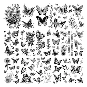 20 Sheets Black Butterfly Temporary Tattoos for Adult Women, 120 Styles Small Butterflies Fake Tattoo Waterproof Long Lasting, Semi Permanent Tattoos Temporary Realistic for Girls Kids
