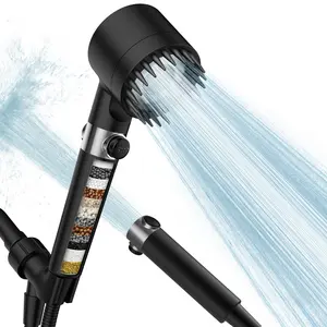 Filtered Shower Head with Handheld, High Pressure 5-Spray Ion Drops Shower Head with Filters for Hard Water, ON/OFF Switch Showerhead for Pets Bath, Shower Heads Filter - Remove Chlorine