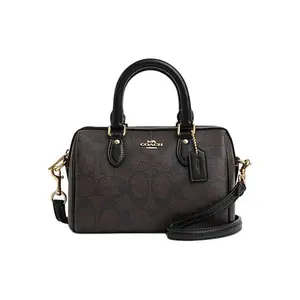 COACH Rowan 18 Logo Classic PVC Shoulder Crossbody Handbag in Brown Monogram and Black for Women