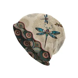 Dragonfly Pattern Boho Beanie Hat Fall Winter Knit Hat Ethnic Vintage Style Unisex Fashion Warm All-Match Accessories Women Men