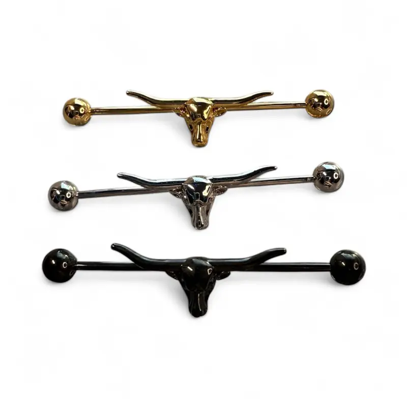 16G 3 Pack Long Horn Bull Industrial Ear Piercing