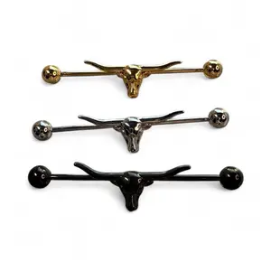 16G 3 Pack Long Horn Bull Industrial Ear Piercing