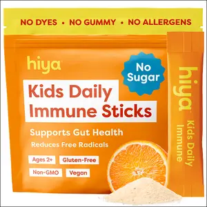 Hiya Kids Immune Support – Vitamin C, Elderberry & Beta Glucans for Ages 2+, Delicious Orange Flavor, 0g Sugar – 20 Stick Packs for Toddlers & Kids