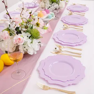 New 30pcs Disposable Plastic Plates Lavender Purple Plastic Party Plates Heavy Duty 15 Dinner Plate 10.5"and 15 Salad Dessert Plate 8.25" Party Decor Party Supplies Holiday Decor Holiday Supplies