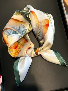 Fashion Lotus Print Silk Scarf, Versatile Mulberry Silk Shawl, Perfect for Outdoor Travel Dating Decoration, Stylish Accessory