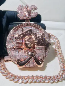 Custom 3D character design ice diamond pendant with claw setting craftsmanship, icy luxury, 18K gold-plated hip-hop style full crystal D VVS, unisex party accessory