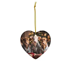 Farmhouse Christmas Ornaments, Heartwarming Ceramic Ornaments with Baby Cows in Christmas Jammies, Holiday Festive Country Chic Farm Flair Decor Fairy Flannel Gift Pack Print Room Scream