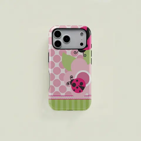 Floral Dot Ladybug Print Smartphone Casing, Durable 2-In-1 Protection Phone Accessory, Protector for iPhone 17 16 15 14 13 12 Pro & Samsung Galaxy S25 S24 S23 S22 Ultra Devices