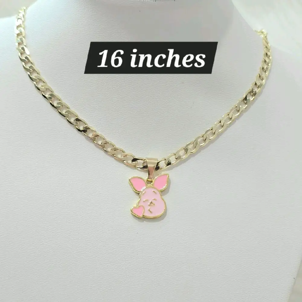 4mmx16inch Cadena cubana martillada con dije rosado. Perfecta para niñas y mujeres.