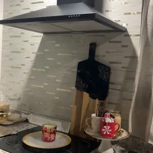 30in Black Wall Mount Range Hood Stainless Steel Ducted Ductless Convertible 3 Speed LED Light Baffle Filters Button Control ETL Certified Kitchen Appliances Household Metal Durable Machine