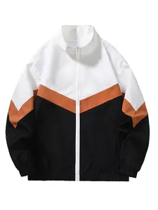 Men's Colorblock Zip Up Pocket Jacket, Regular Fit Casual Long Sleeve Funnel Neck Outerwear for Spring & Fall, Men's Clothes for Daily Wear