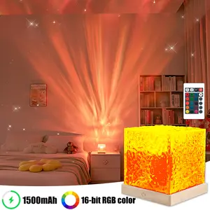 Rechargeable Shower Light No Wiring, 16 Color Changeable Ocean Wave Projector Light, Dimmable Waterproof Shower Lamp with Remote, Rotating Flame Water Ripple Lamp for Shower, Bathroom, Bedroom Decor