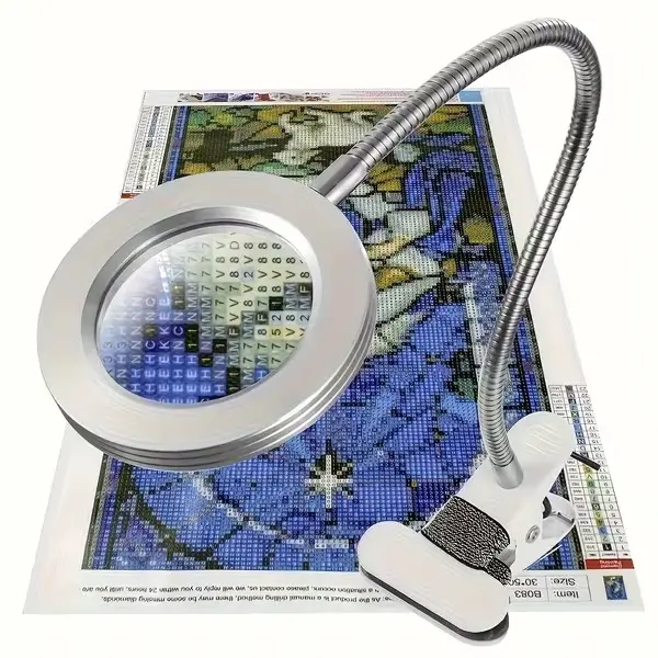 Diamond Painting Tool with Magnifier and Light 10X Hands Free Magnification 5V USB LED Clamp Lamp 3 Color Modes 10 Brightness Levels Flexible 16.5 inch Gooseneck for Crafts Sewing Jewelry Making and More