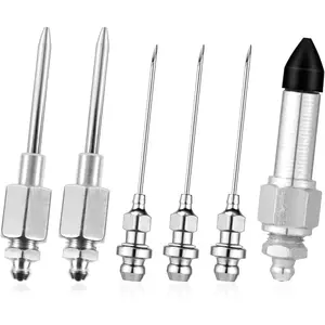 6PCS Grease Gun Needle Attachment Set – Injector Tips, Needle Dispensers & Rubber Coupler for Precision Lubrication