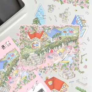3 Sheets Rose Garden Coast Scenery 3D Stickers Creative DIY Decorative Vintage Romantic Puzzle Handmade Stickers