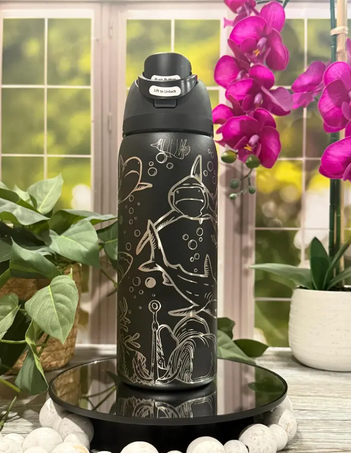 Shark Laser Engraved 32oz Insulated Water Bottle, Flip Top Tumbler for School & Sports, Reusable Drink Bottle for Teens, Adults & Outdoor Use