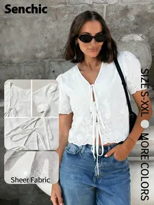 Elegant Chic Sheer Lace Hollow Out Short Sleeve Blouse Top for Women, Transparent Sun Protection Shirt, Stylish Cover-Up, European and American Fashion