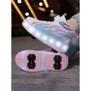Unisex LED Rechargeable Light-Up Sports Shoes Multi-Functional Transformable Roller Skates with Detachable Wheels Suitable for Outdoor Activities and Sports Skates Suitable for Children