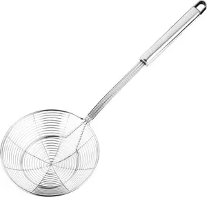 Solid Stainless Steel Spider Strainer Skimmer Ladle, 5.4 in Kitchen Draining Utensil for Cooking, Frying, Pasta Serving