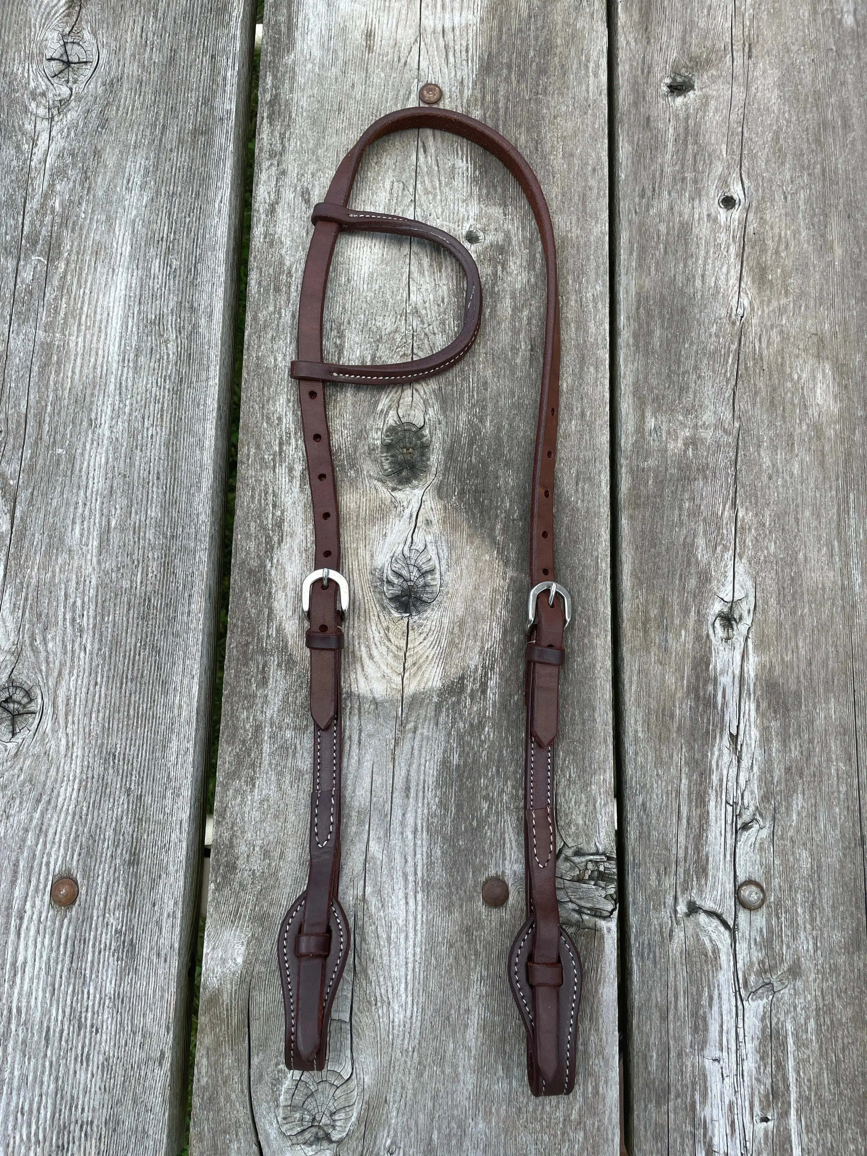 Heavy Oiled leather one ear headstall with quick change bit loops