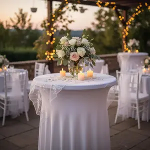 Wedding-Ready 1-Pack White Cocktail Table Cover | Smooth Stretch Skirt for 2FT/2.7FT Round Highboy Tables, All Occasion Decor