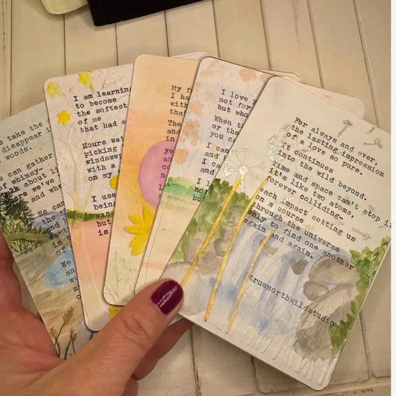 Handmade Affirmation Poetry Cards, Artistic Motivation Self-Care Stationery with Printed Text, Available in Multiple Sets