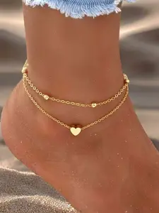 Bohemian Style Anklet Heart Design Dual Layer Simple Beach Anklet Fashion Jewelry Accessory for Parties and Events Style Boho Anklet