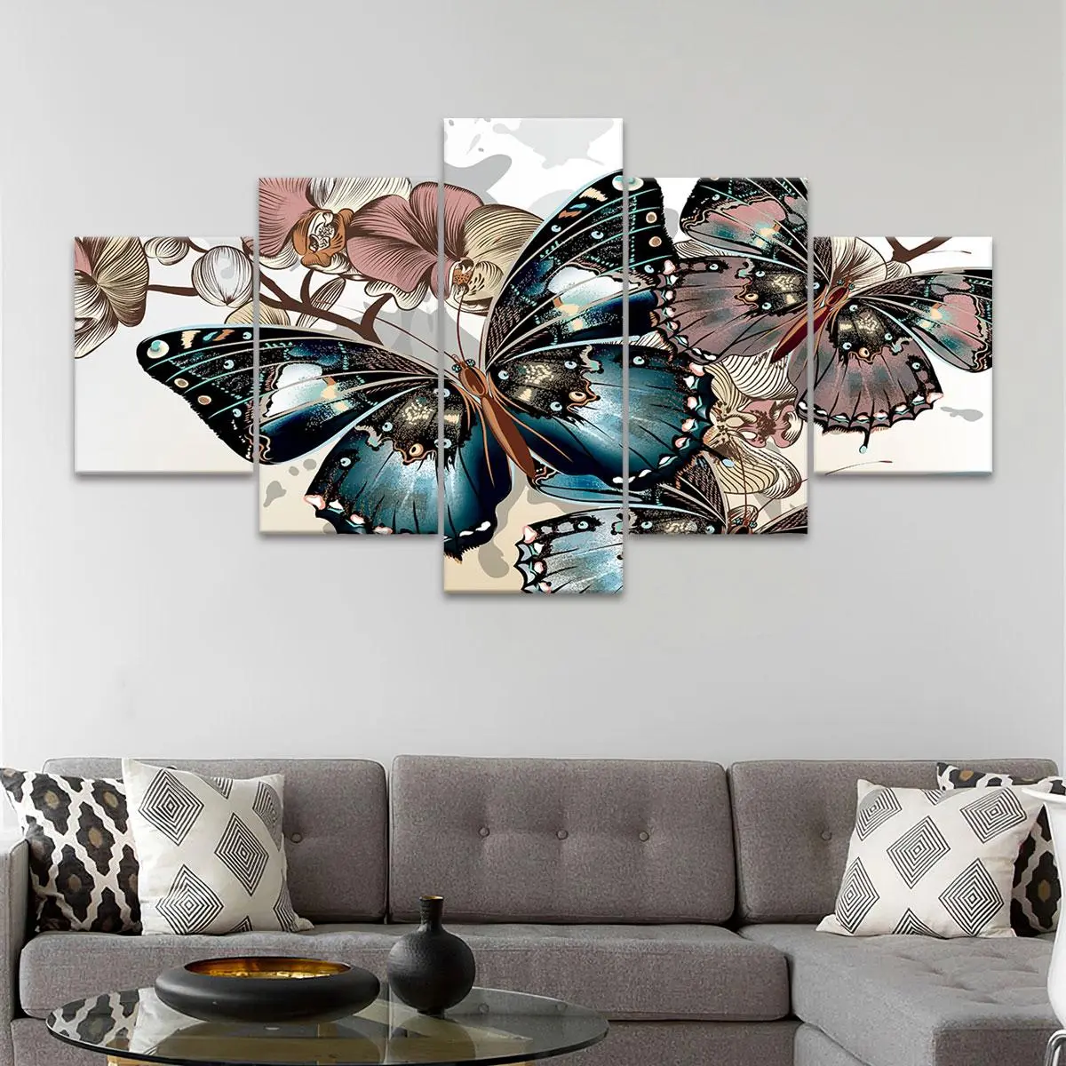 Butterfly Pattern Unframed Painting, 5 Counts/set Modern Canvas Wall Art, Modern Art Design, Wall Decor for Home Living Room Bedroom Office, Ornaments, Butterfly Print, Home Decor Products, Decoration