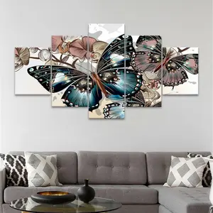 Butterfly Pattern Unframed Painting, 5 Counts/set Modern Canvas Wall Art, Modern Art Design, Wall Decor for Home Living Room Bedroom Office, Ornaments