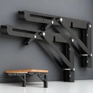 Adjustable Wall Mounted Shelf Bracket, 1 Pair Multipurpose Rustproof Metal Foldable Shelf Support, Space Saving Design Universal Shelf Bracket for Home Kitchen Bathroom Garage