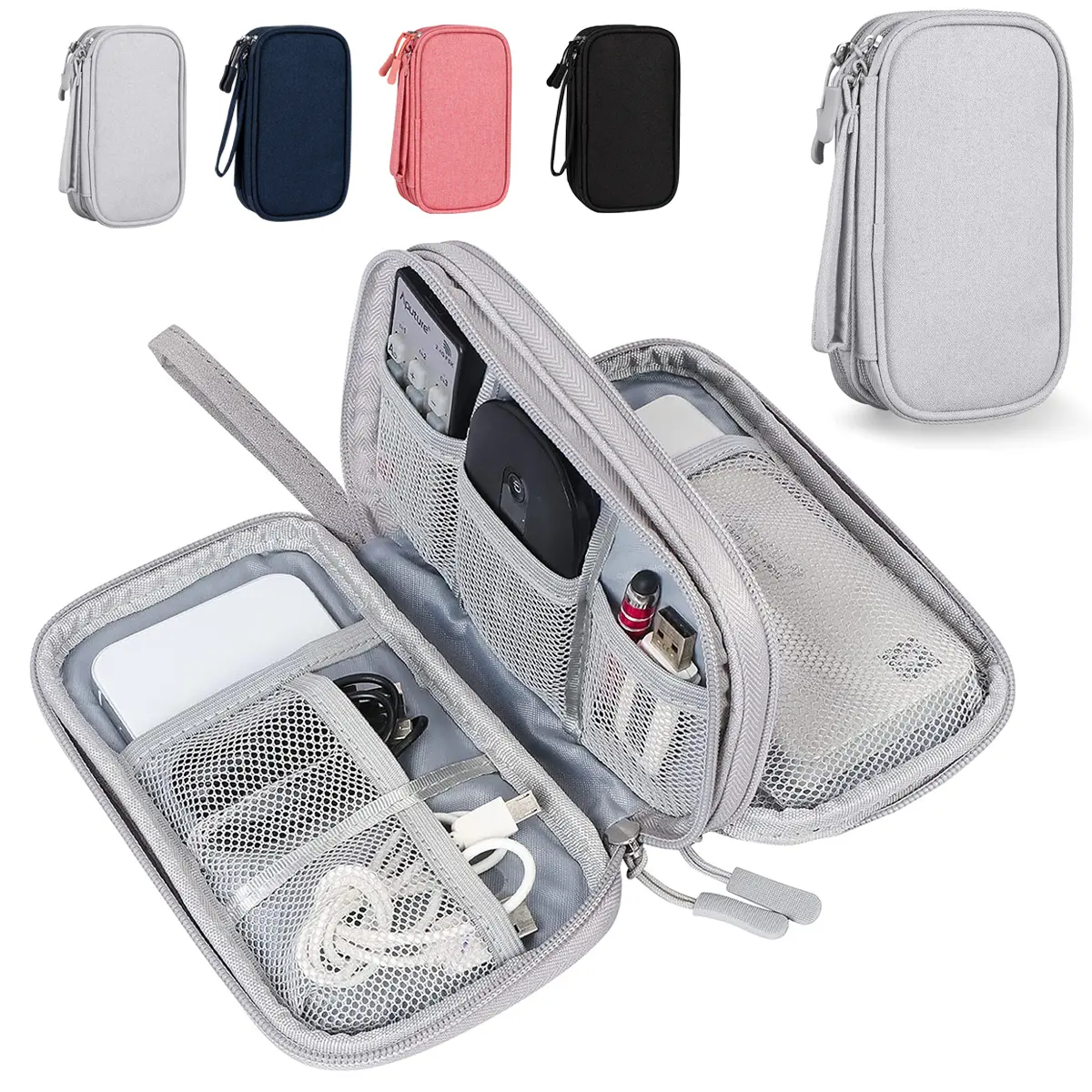 Electronic Organizer Travel Cable Accessories Case, All in One Electronic Accessories Portable Waterproof Double Layers Organizer Bag, Accessories Pouch for USB, Cord, Charger, Phone, Power Bank, Earphone