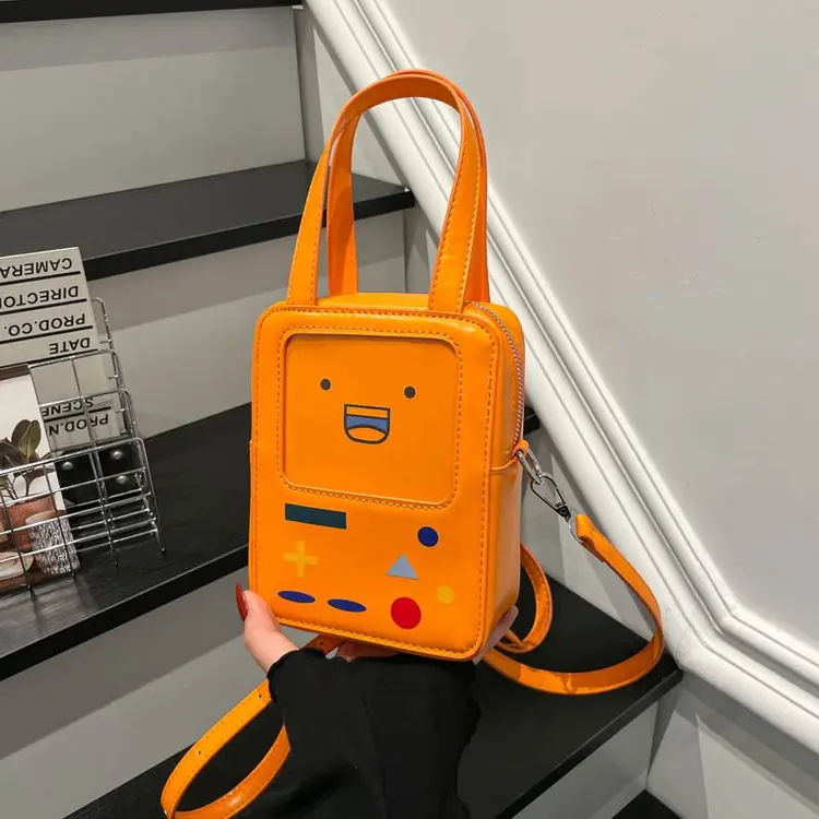 Cartoon Game Console Mini Handheld Bag, Cute Smiley Face Geometric Print Patent Leather Square Crossbody Purse Adjustable Detachable Strap Street Fashion Shoulder Bag For Girls