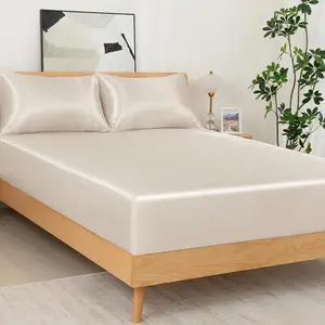 NSGZ 2 Pcs Fitted Sheet and Pillowcase Set, Twin Bottom Bedsheet Fit up to 15 Inch Deep Mattress, Beige Soft Bedding Includes 1 Fitted Sheet and 1 Pillowcases