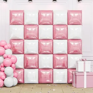 Pearl Pink and White Double Sided Square Foil Balloons Wall,19 Inches Chrome Foil Balloons Tunnel Arch Kit for Girls Bachelorette,Anniversary,Wedding,Valentines Day Decorations