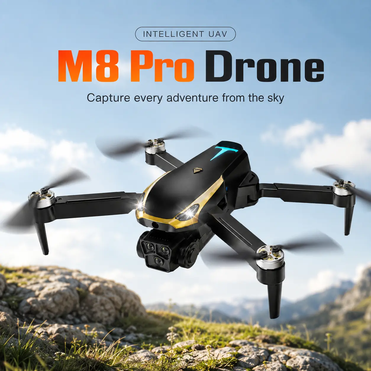 M8 Pro Foldable Remote Control Drone with Camera - Plastic Brushless Motor Quadcopter, Optical Flow Hovering, Lithium Battery, Wi-Fi, Smartphone Compatible Gadget for Beginners, 1600Mah