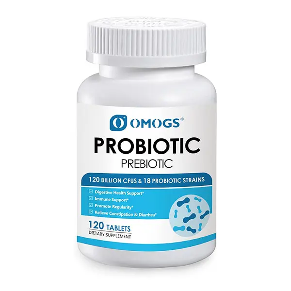 Probiotics 120 Billion CFUs, 18 Probiotic Strains with 3 Organic Prebiotics & Vitamin C, Supports Digestive Health, Gut Balance, Immune Function & Metabolism, Non-GMO, for Women, Men & Kids, 120 Tablets