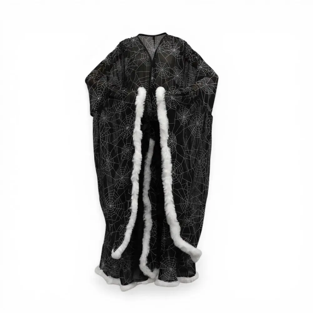 Western Evil Venoma Black Boudoir Feathered Robe | Gothic Glamour & Sheer Luxury Lingerie