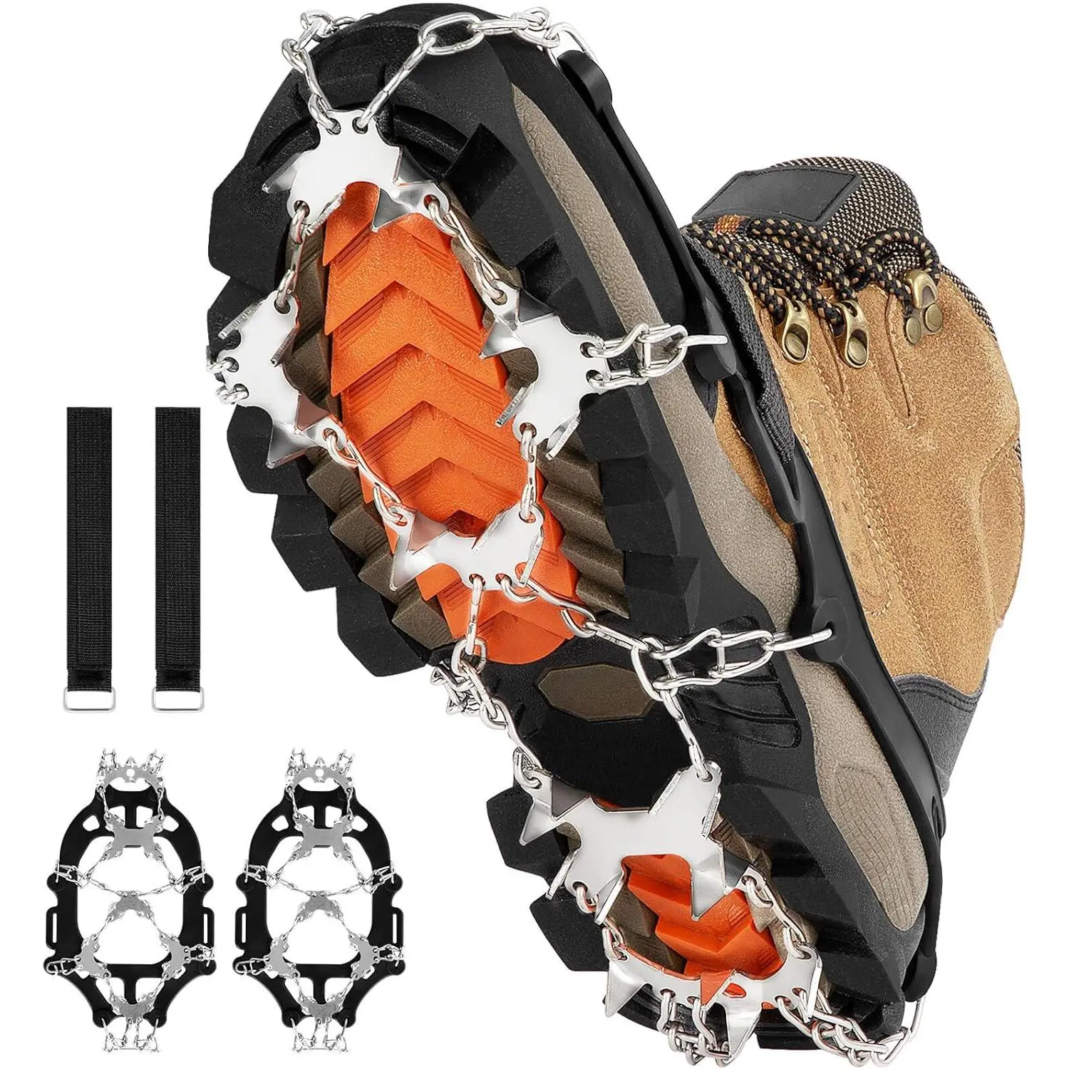 Unisex Slip-On Ice Cleats with 28 Spikes, Stainless Steel Anti-Slip Traction Cleats for Walking and Fishing