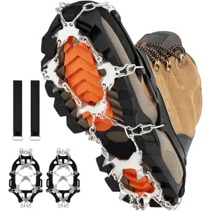 Anti Slip Ice Crampons with 28 Stainless Steel Spikes, Ice Cleats Traction Snow Grips for Men Women Hiking Boots Shoes, Ideal for Hiking Jogging Fishing Walking Climbing Mountaineering