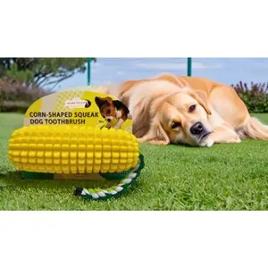 Dog Chew Toy Corn Design, Dental Cleaning Stick with Whistle & Squeaker, Cotton Rope | Durable Teeth Cleaning Toy for Aggressive Chewers | Interactive Dog Squeaky Whistle Toy for Puppies, Small Medium Large Dogs