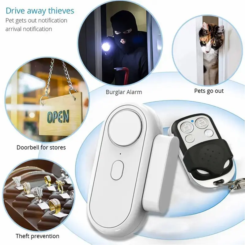 120dB Wireless Door Sensor Alarm Home Security System Magnetic Easy Adhesive Install Alert Modes LED Flash Safety for Kids Windows Doors Apartment Rental DIY Home Protection Kit