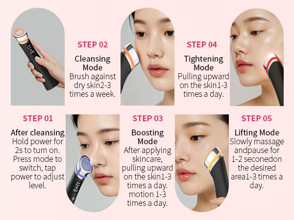8-in-1 EMS Facial Device for Skin Tightening - Microcurrent Face Massager for Anti-Aging & Firming - LED Light Beauty Wand for Face, Neck & Eye Care - Deep Cleansing & Rejuvenation Tool