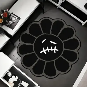 Irregular Floral Carpet, Living Room Rug, American Style Fashion Decor, Reflective Short Velvet Comfort Mat, Round Rug, Boho Floral Rug, Suitable for Bedroom Kitchen Bathroom