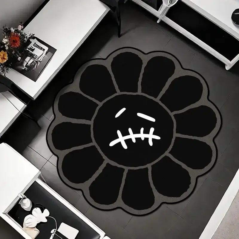 Irregular Floral Carpet, Living Room Rug, American Style Decor, Reflective Short Velvet Comfort Mat, Round Rug, Boho Floral Rug, Decorative Rug, Home Decorative Rug, Suitable for Bedroom Kitchen Bathroom, Bohemian Style Rugs